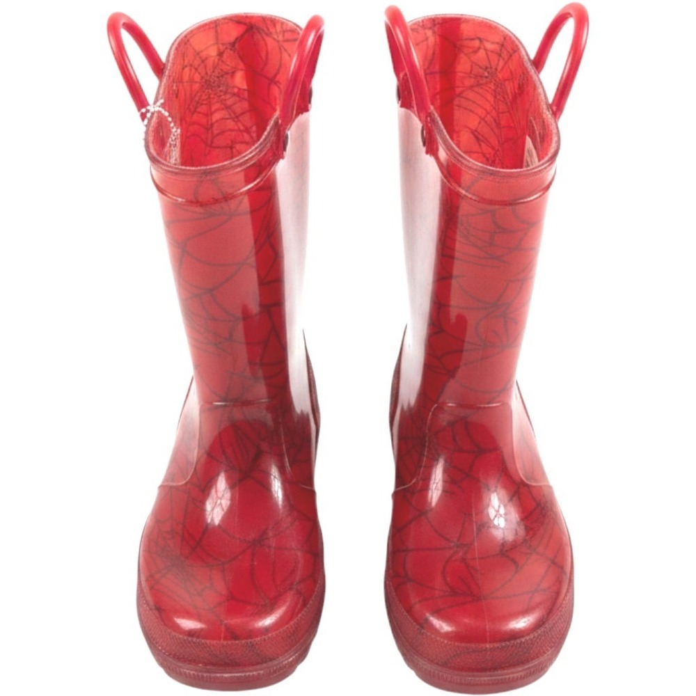 Marvel Spider-Man Kids Red Rain Boots Spiderweb Print Waterproof Pull On Size 11